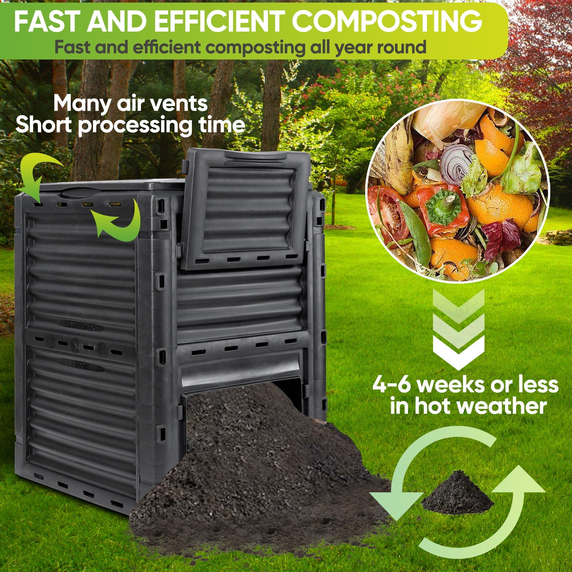 ZENY Large Capacity 80 Gallon Compost Bin Fertilizer Soil Remixing Container