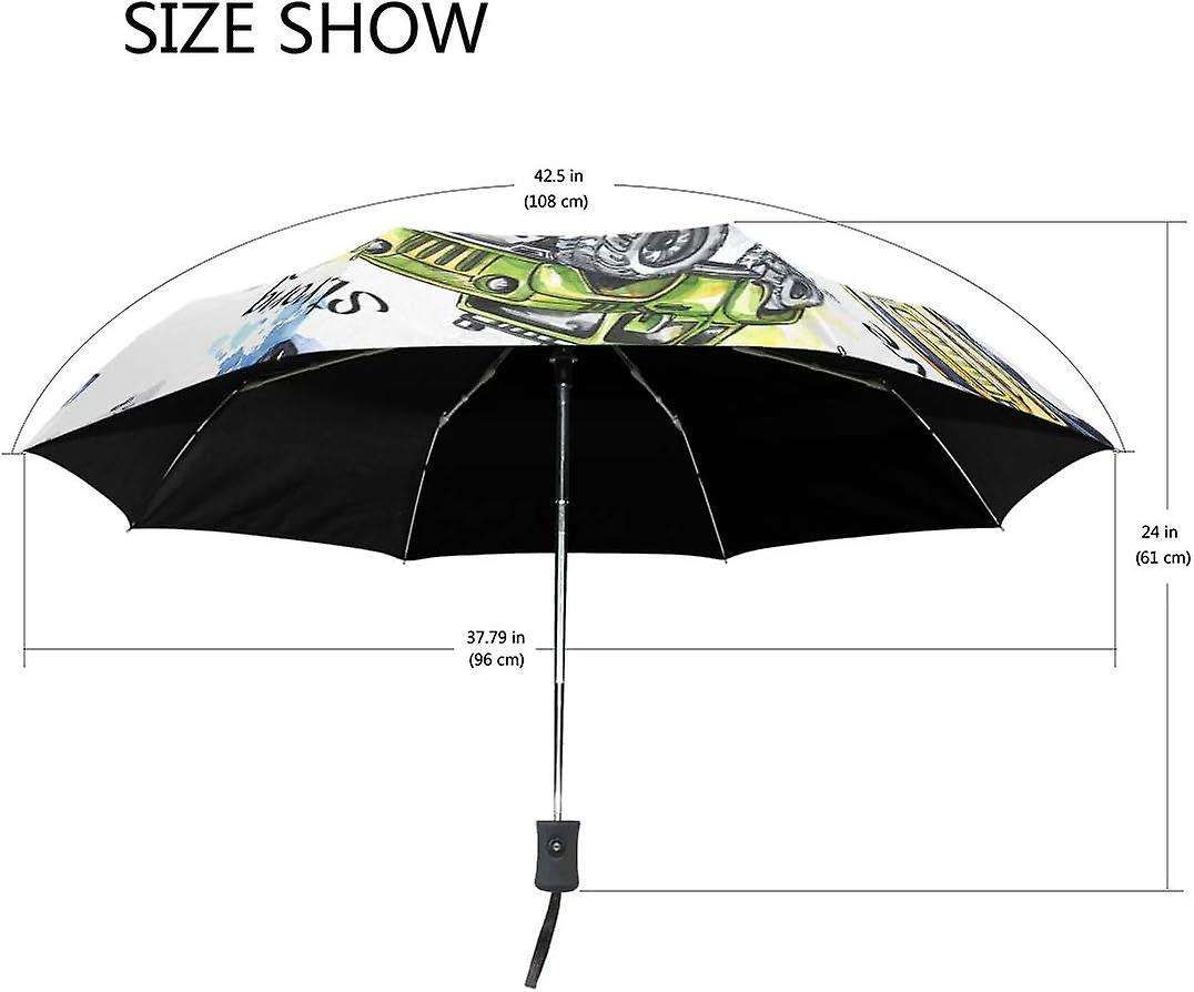 Travel Umbrella Automatic Windproof Foldable Umbrella Watercolor Monster Trucks