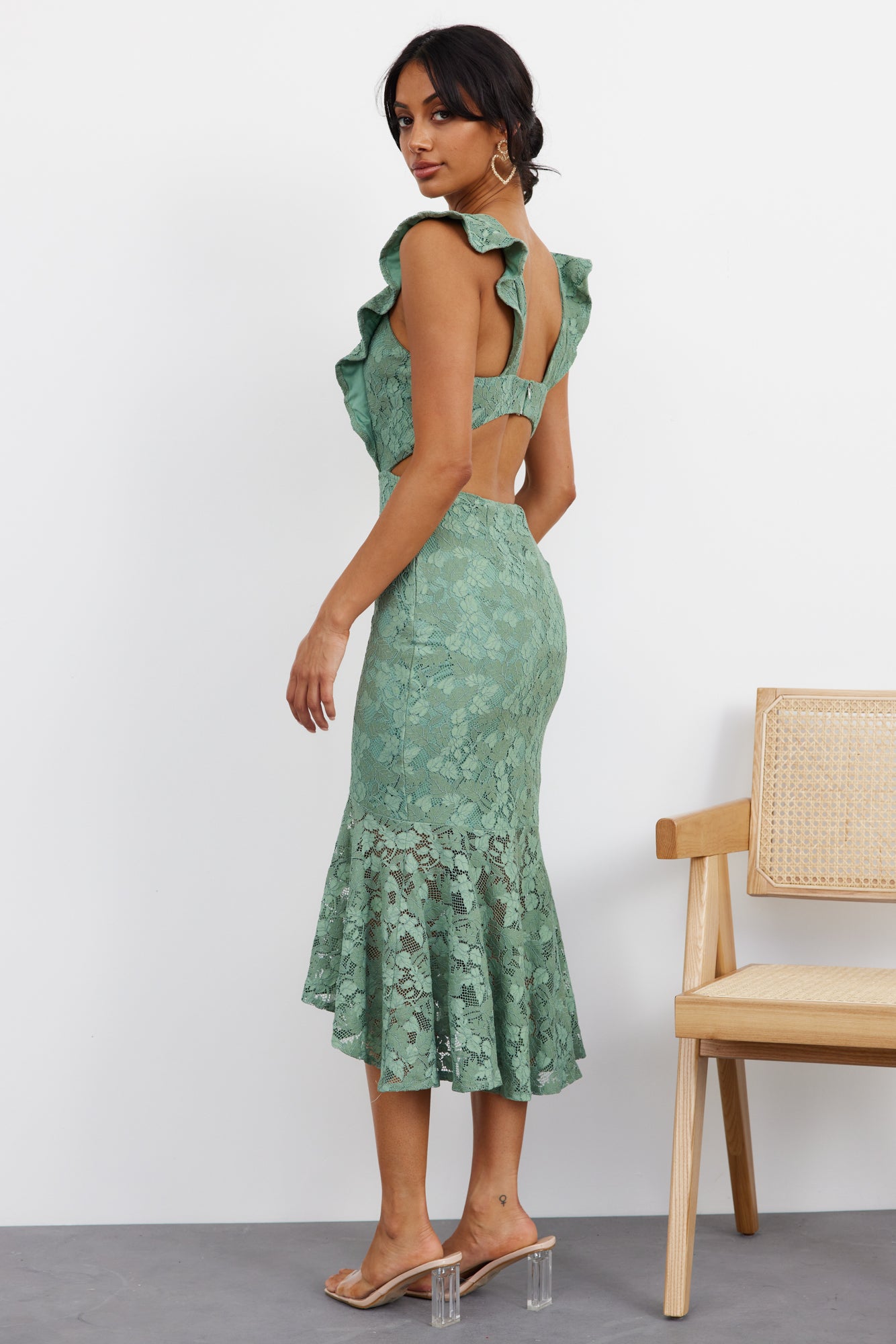 Keep It Lacey Midi Dress Green