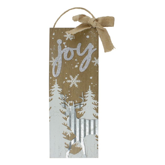 White Trees And Snow With Metal Deer And Joy Wooden Christmas Wall Decor