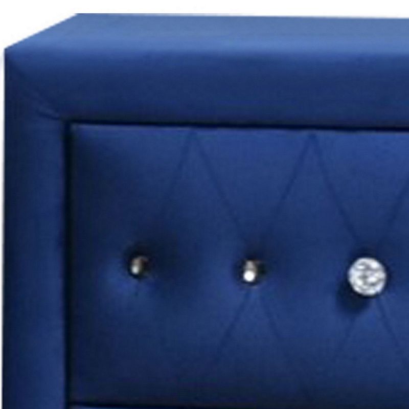 Velvet Upholstered 2 Drawer Wooden Nightstand with Faux Crustal Knobs， Blue