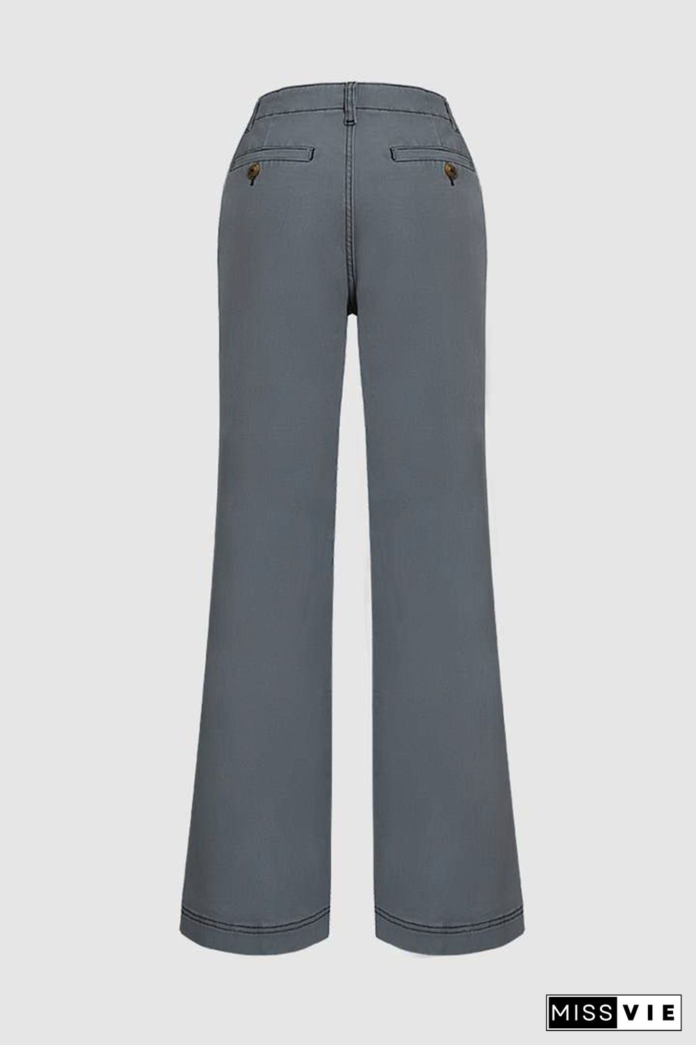 Solid Pocket Detail Mid Waist Wide Leg Pants