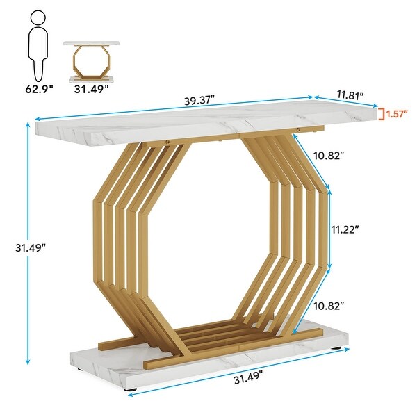 Gold Console Table， Faux Marble Entryway Table Narrow Sofa Table， 40 Inch Modern Accent Table Entrance Table for Living Room