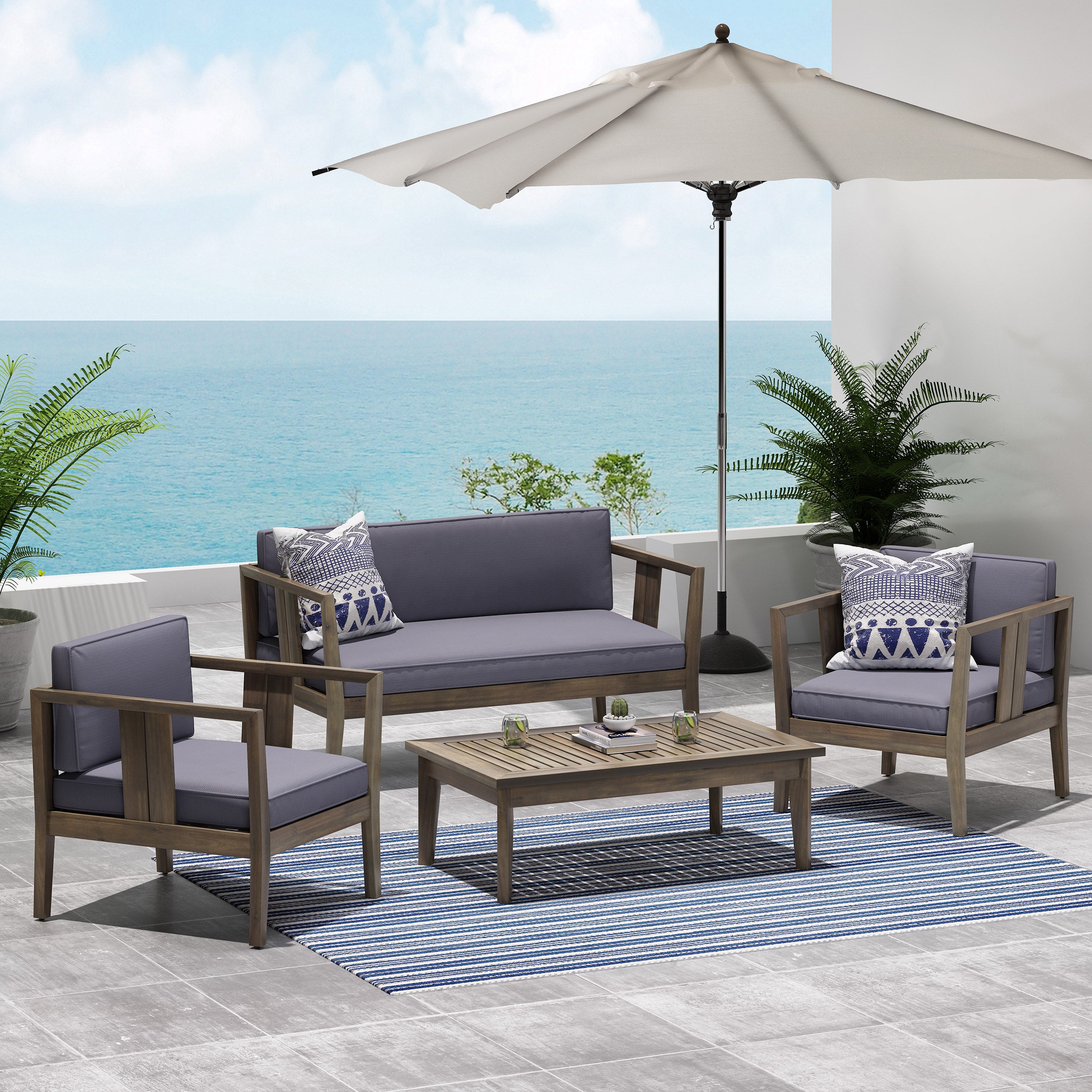 Saman Outdoor 4 Seater Acacia Wood Chat Set