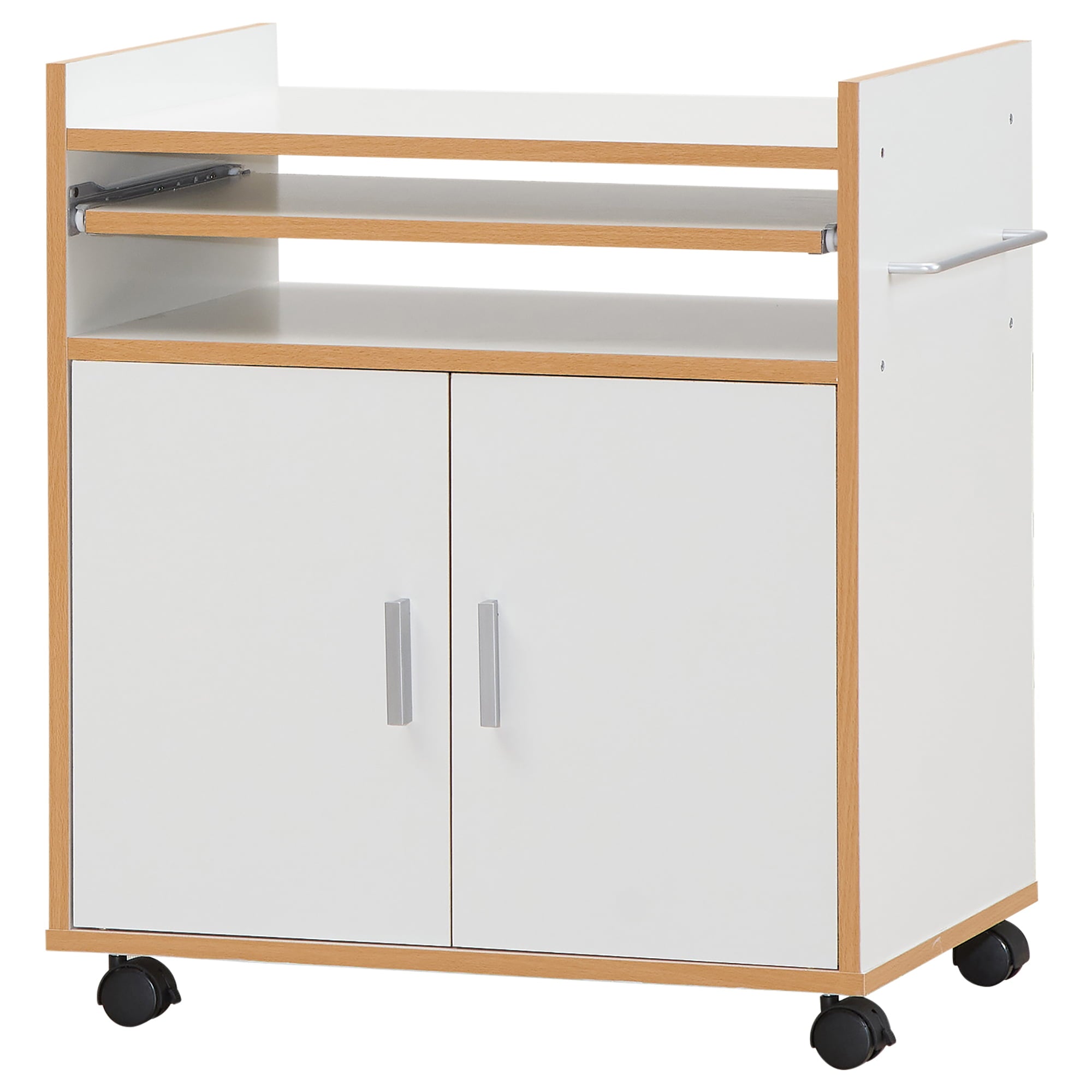 Costway Rolling Kitchen Trolley Microwave Cart Storage Cabinet W/ Removable Shelf White