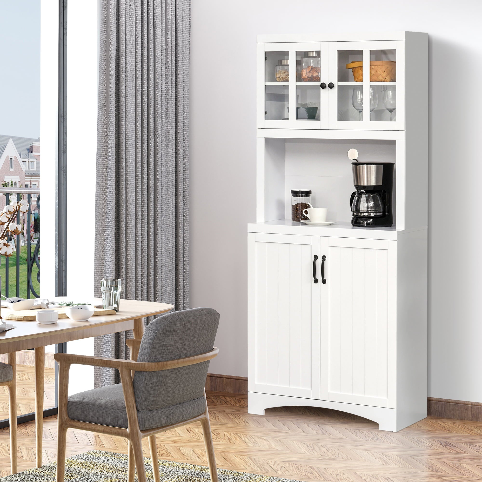 HOMCOM Modern Kitchen Buffet and Hutch Wooden Cabinet for Dining and Living Room