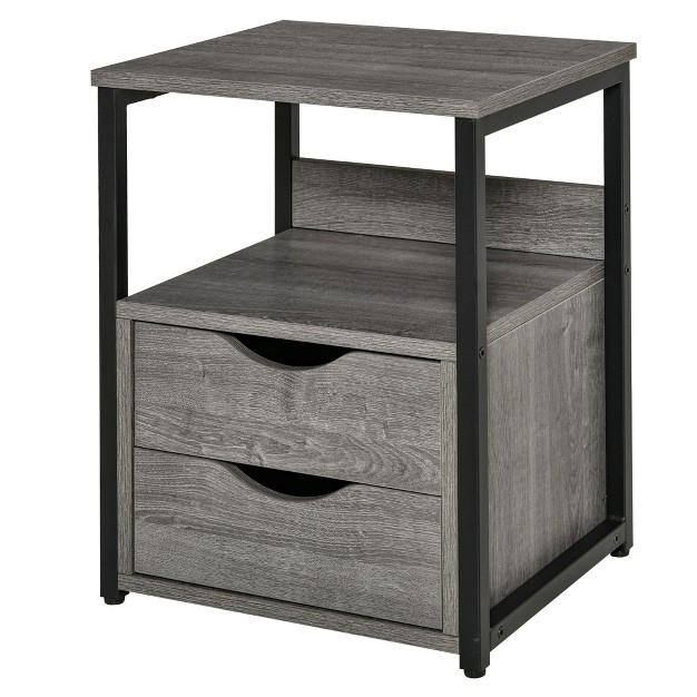 Homcom Industrial Side Table End Table With 2 Storage Drawers Accent Piece