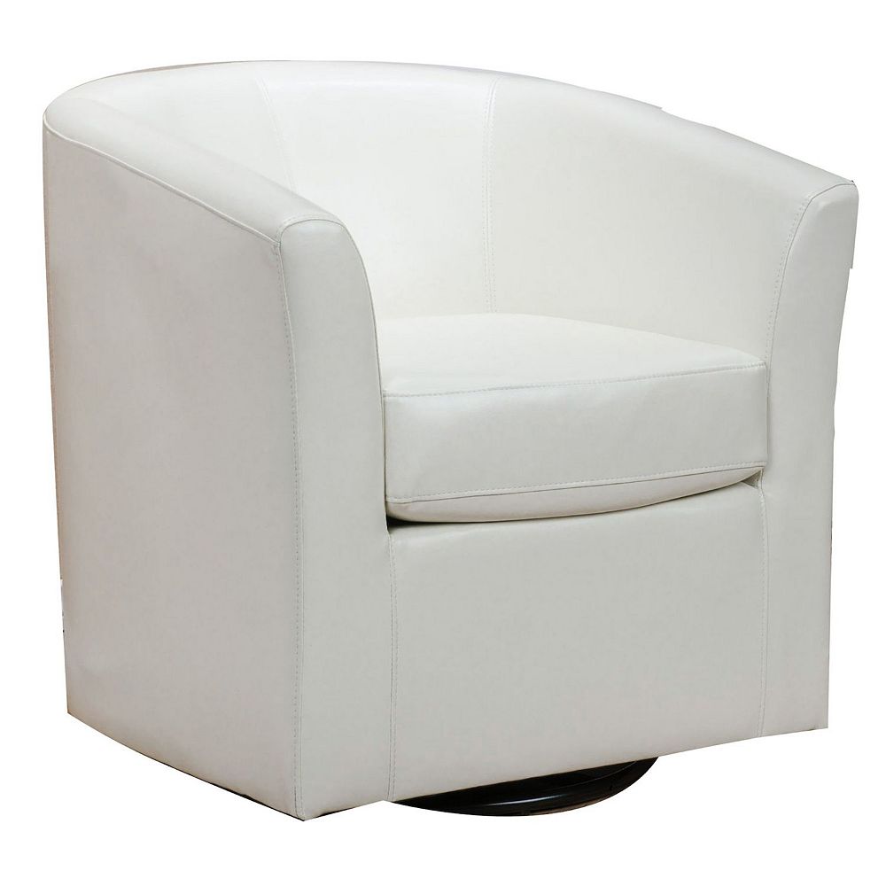 30.25 Ivory and Black Contemporary Swivel Club Chair with High Arm Wraps