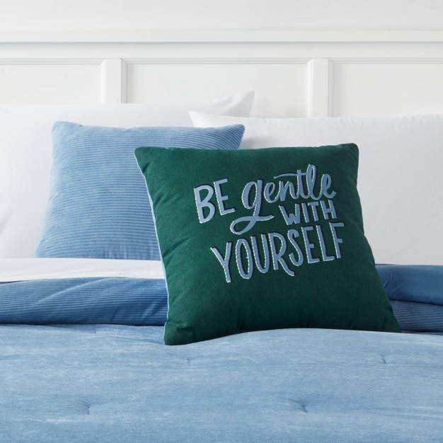 Square Be Gentle With Yourself Cotton Decorative Pillow Dark Green