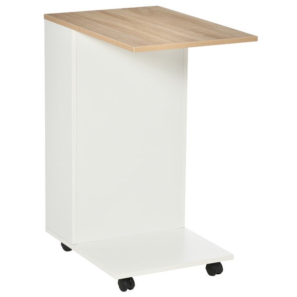 HOMCOM C-Shaped Sofa Side Table Mobile End Table with Storage and Wheels for Living Room， Bedroom， Office