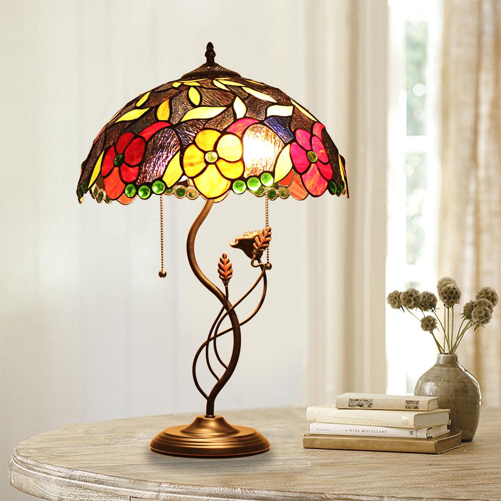 CHLOE Mariebelle Tiffany-Style Floral Stained Glass Table Lamp 16" Width