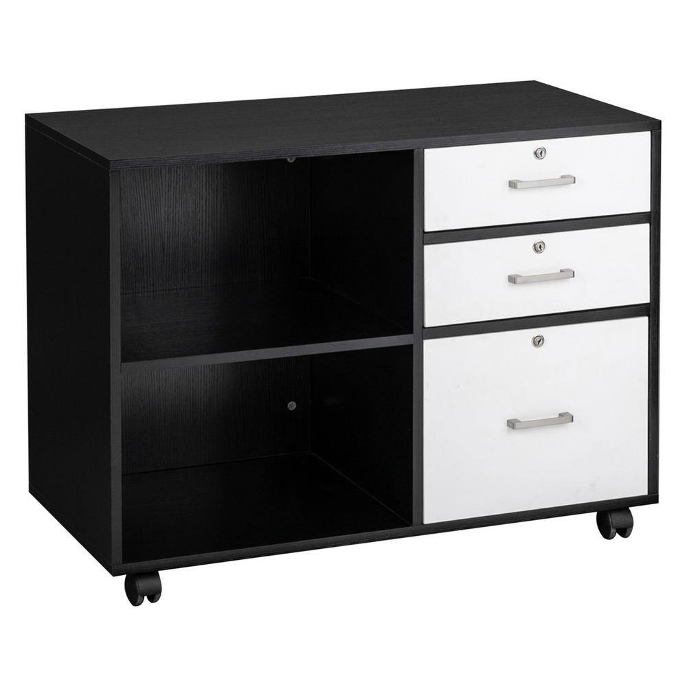 Winado White and Black Wood 3-Drawer Vertical Desk Cabinet 941228129596