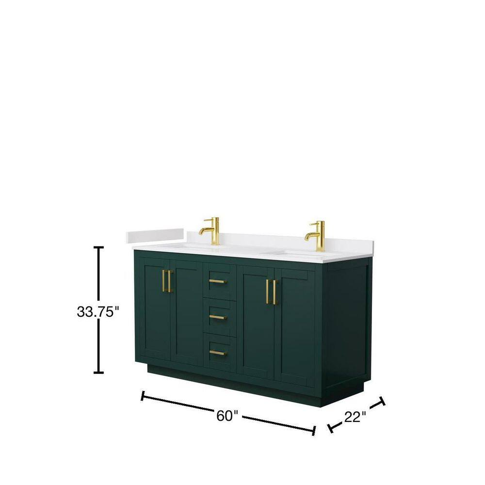 Wyndham Collection Miranda 60 in. W x 22 in. D x 33.75 in. H Double Bath Vanity in Green with White Cultured Marble Top WCF292960DGDWCUNSMXX