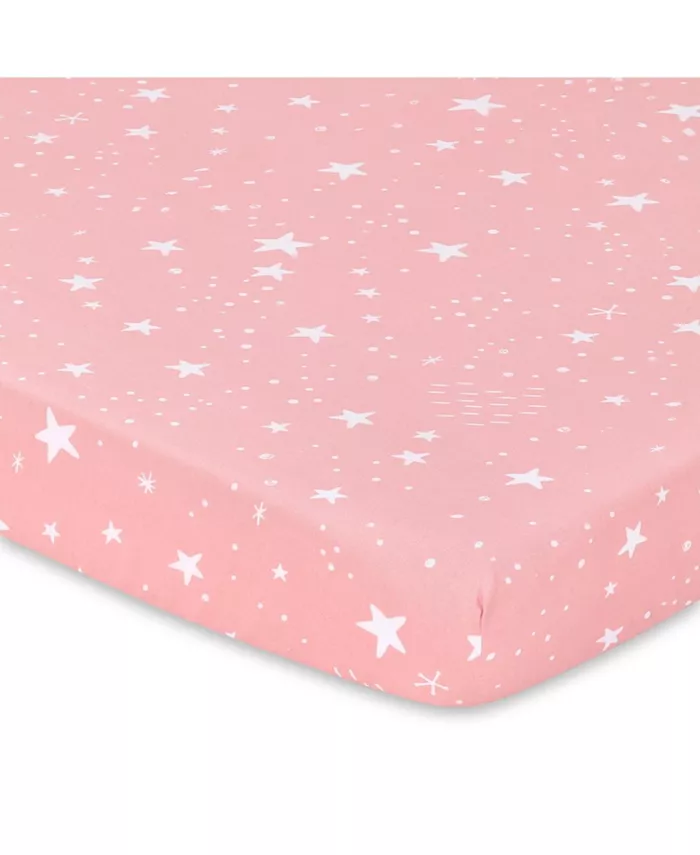 The Peanutshell Woodland Floral 3-Pack Fitted Playard Sheets in Pink， Tan and White