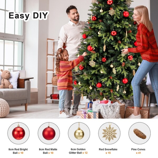 Christmas Tree Holiday Xmas Tree w/ 1，800 Branch Tips，Artificial Christmas Tree Decorations，Metal Hinges and Foldable Base.