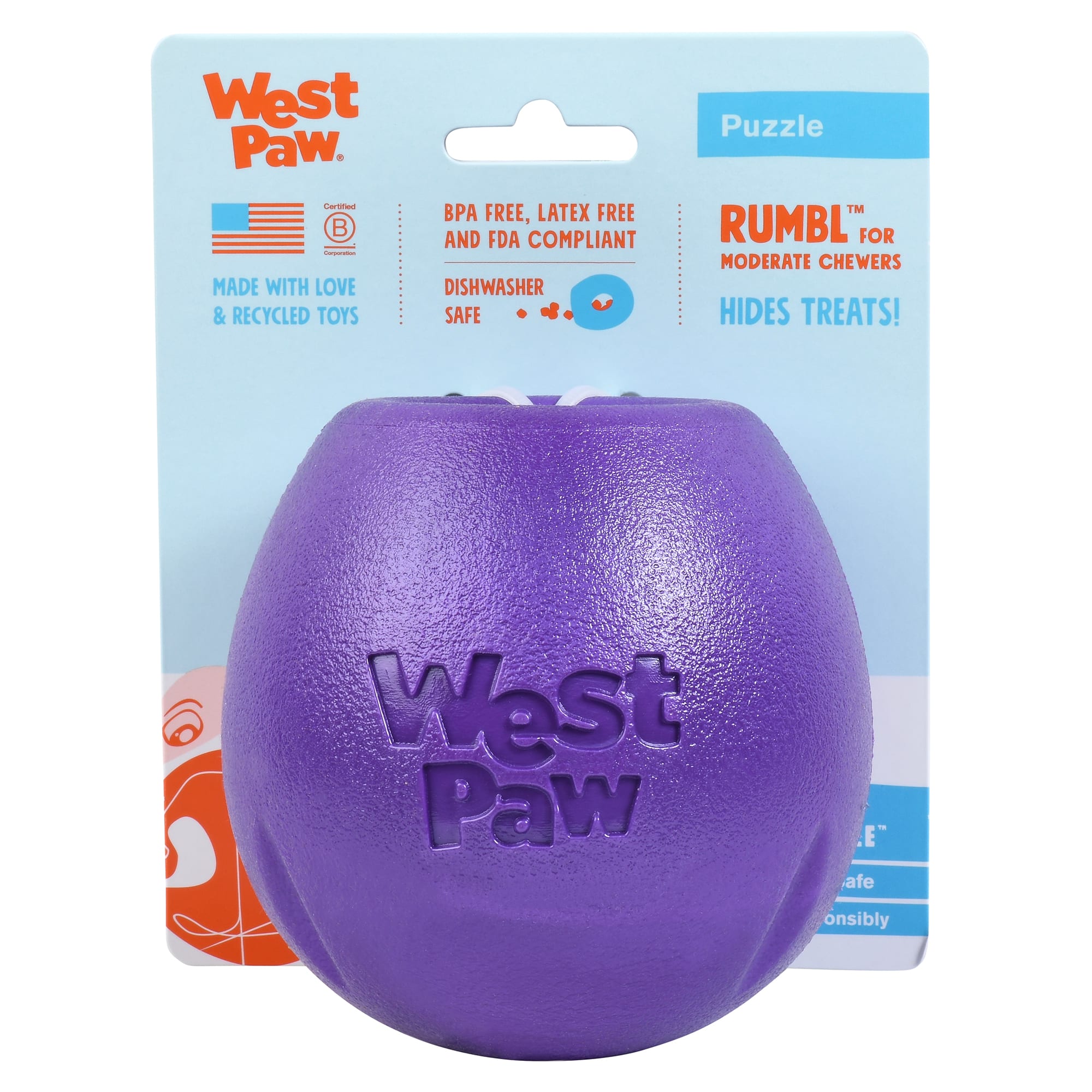 WEST PAW Rumbl Treat Dispensing Assorted Dog Toy， Small