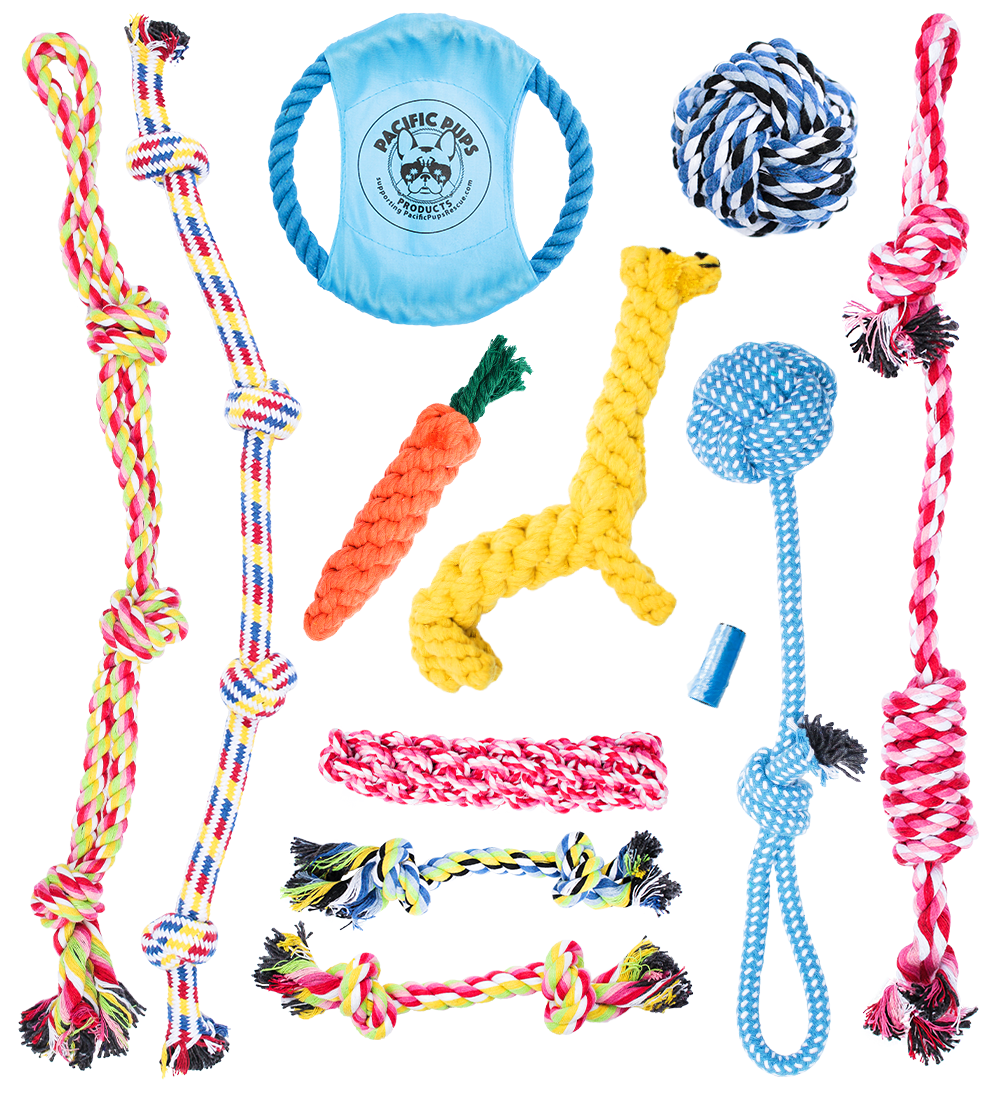 Pacific Pups Products Dog Rope Toys， Pack of 11 Dog Teething toys for Aggressive Chewers， Perfect for All Size Dogs