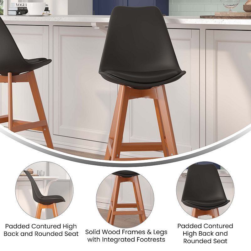 Emma and Oliver Foster Set of Two Upholstered Dining Stools with Matching Attached Seat and Wood Frame