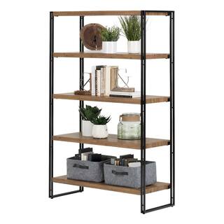 South Shore 61.5 in. Rustic Bamboo Metal 5-shelf Accent Bookcase with Open Back 11521