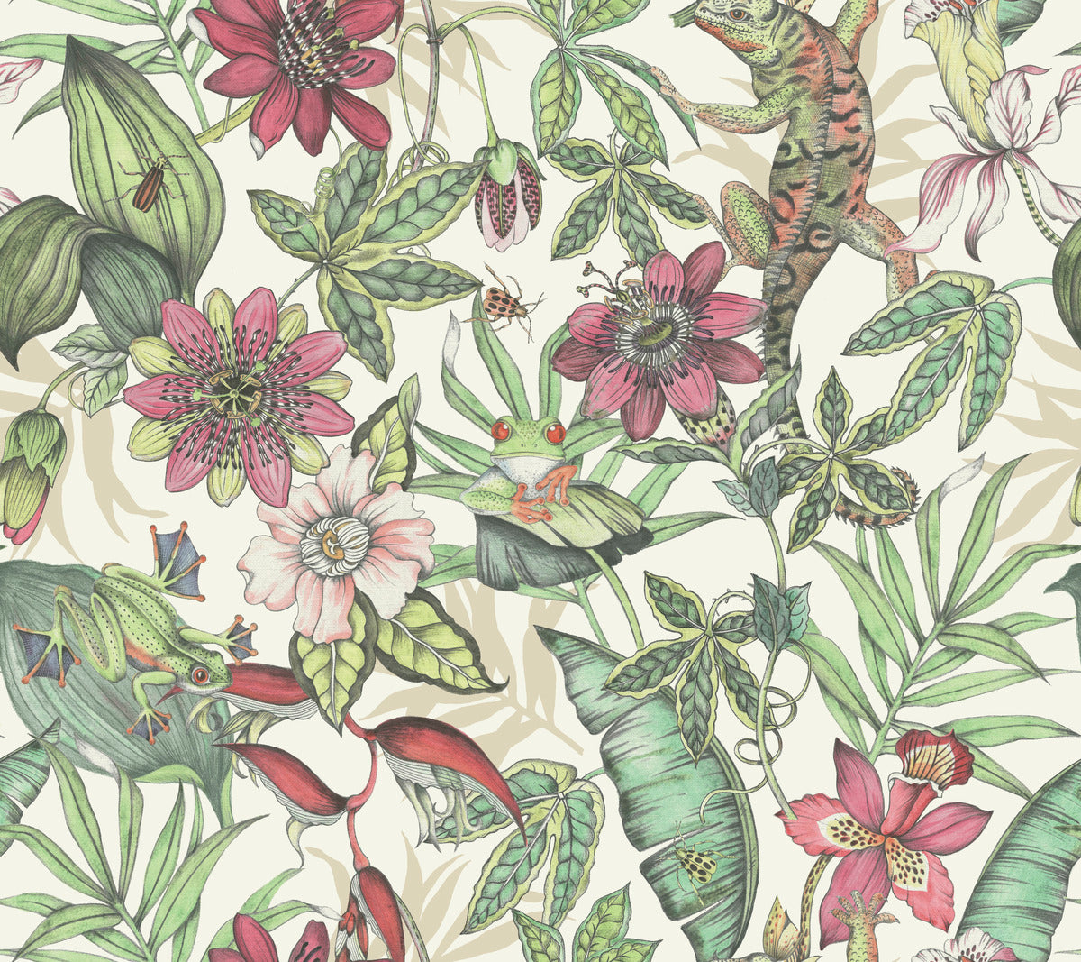 Sample Rainforest Wallpaper in White/Soft Multi from the Blooms Second Edition