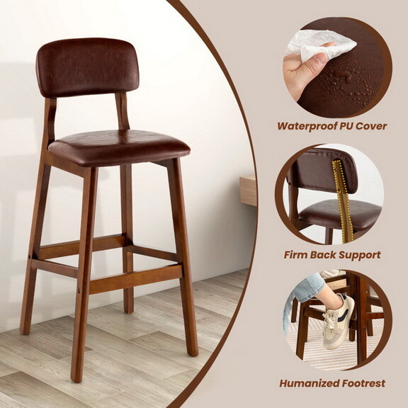 Costway 92371465 29 Inch Upholstered PU Bar Stools...