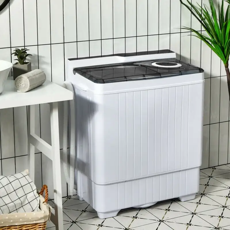 26lbs Portable Semi-automatic Washing Machine with Built-in Drain Pump Twin Tub Washer Spinner Combo