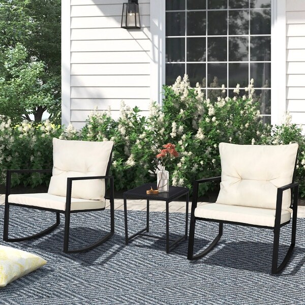 Pheap Outdoor Patio 3piece Black/Brown Wicker Rocking Bistro Set by Havenside Home