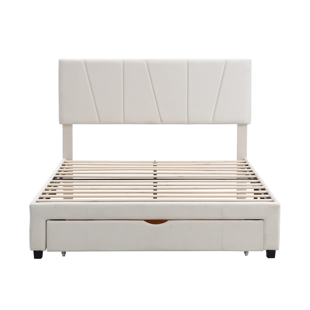 Modern Queen Size Upholstery Platform Bed with One Drawer