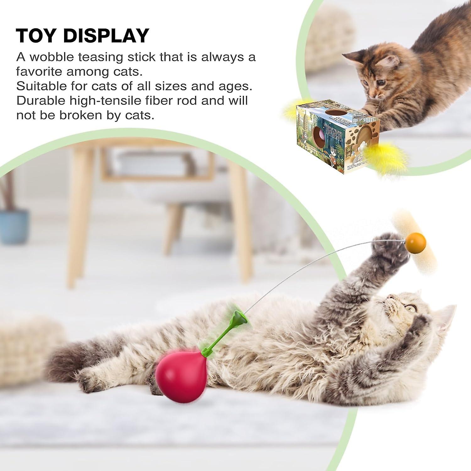 2-in-1 Cat Toy，interactive Cat Toy For Indoor Cats Self-righting Rocking Feather Cat Toy， Multi-function Cat Ball Toy