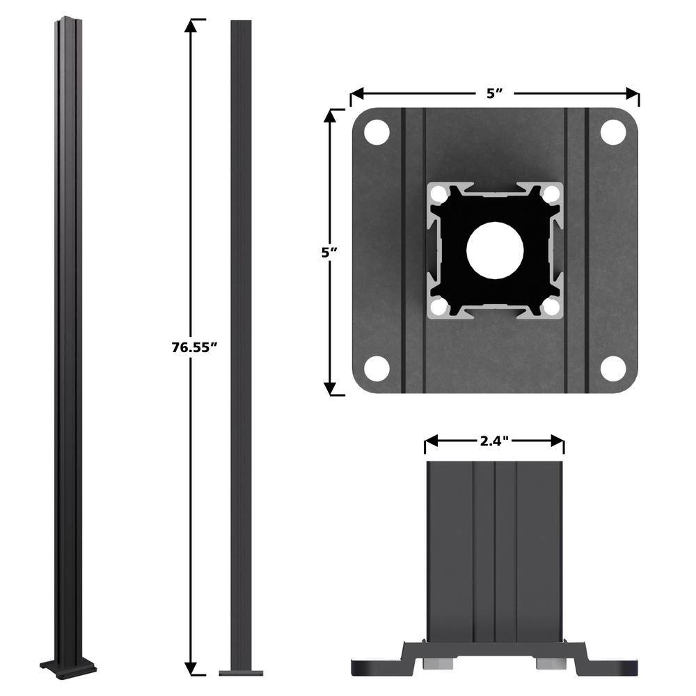 Peak Products Modular Fencing 76 in. H Matte Black Aluminum Hard Surface Post for a 6 ft. H Outdoor Privacy Fence System 2481