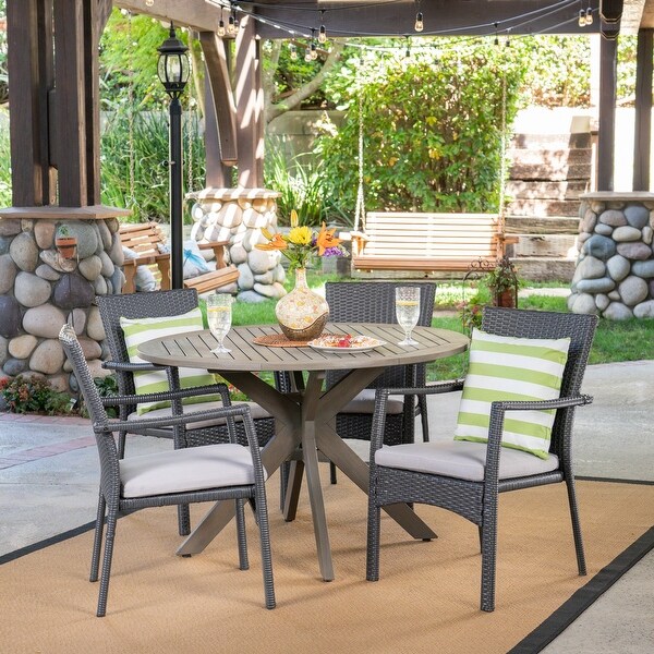 Stamford Outdoor 5 Piece PE Wicker Dining Set with Circular Table by Christopher Knight Home