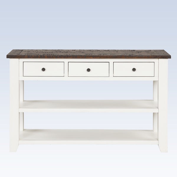 Modern Solid Pine Wood Top Console Table with Drawers and Shelves