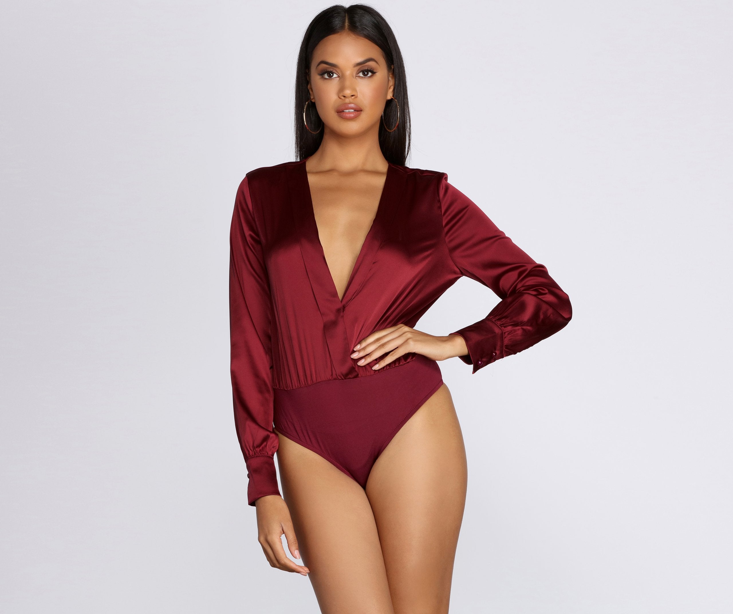 Satin Chic Wrap Front Bodysuit