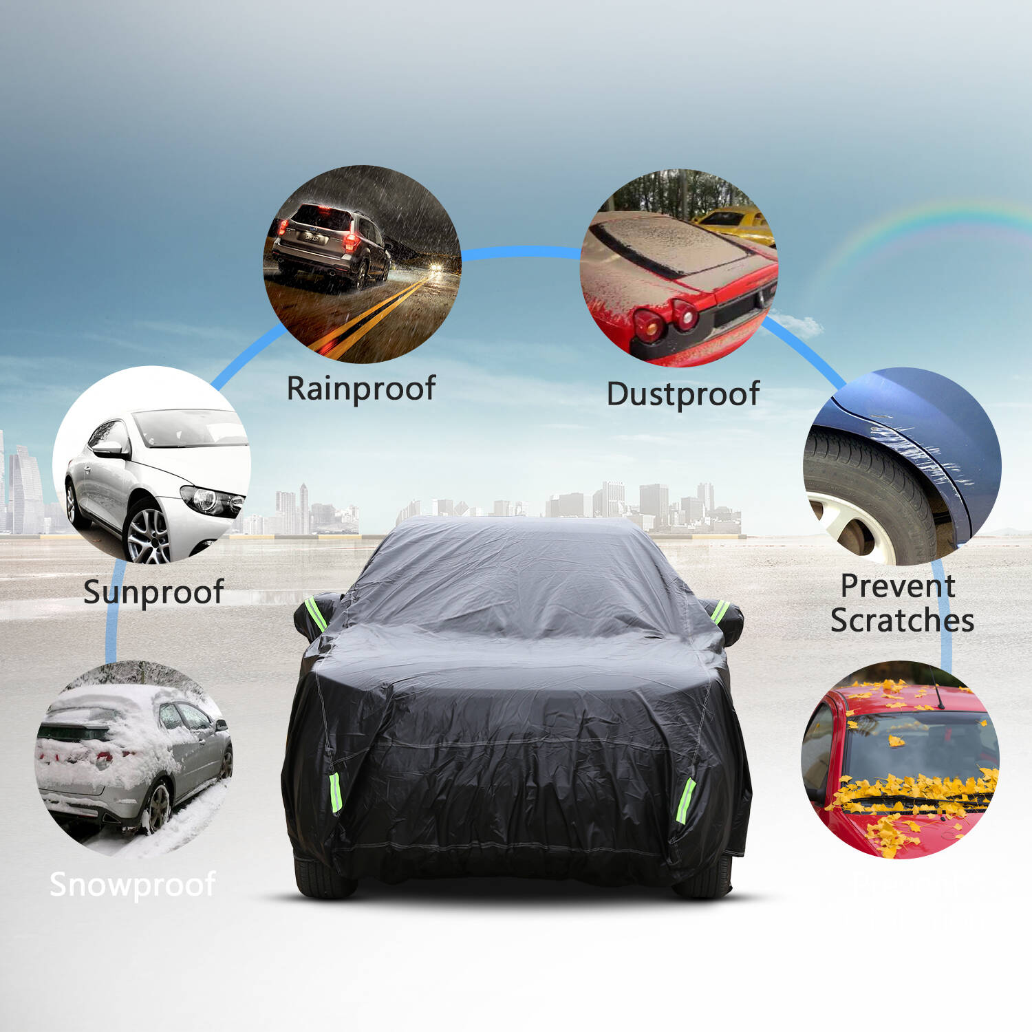 Car Cover Waterproof All Weather Waterproof Car Cover UV Protection Windproof Outdoor Full car Cover， Universal Fit for SUV