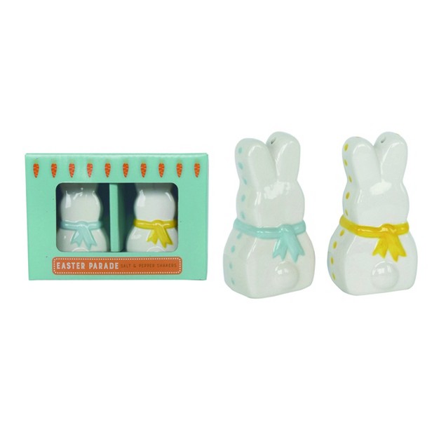 Transpac White Easter Hippity Hoppity Bunny Salt And Pepper Shaker Set Of 2