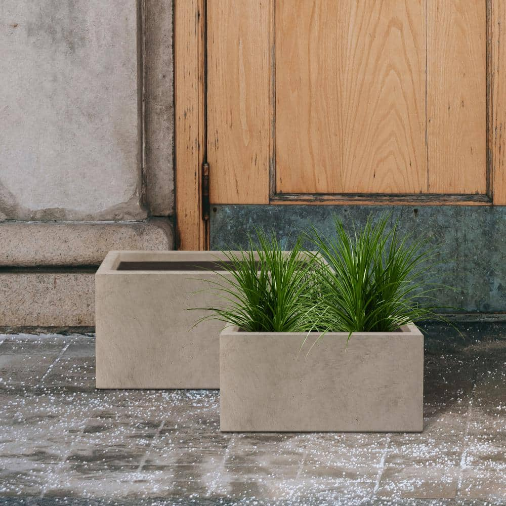 KANTE 31.4 in. and 23.6 in. L Rectangular Weathered Lightweight Long Low Planters w/Drainage Hole (Set of 2) Outdoor/Indoor RF0147AB-C80021-2