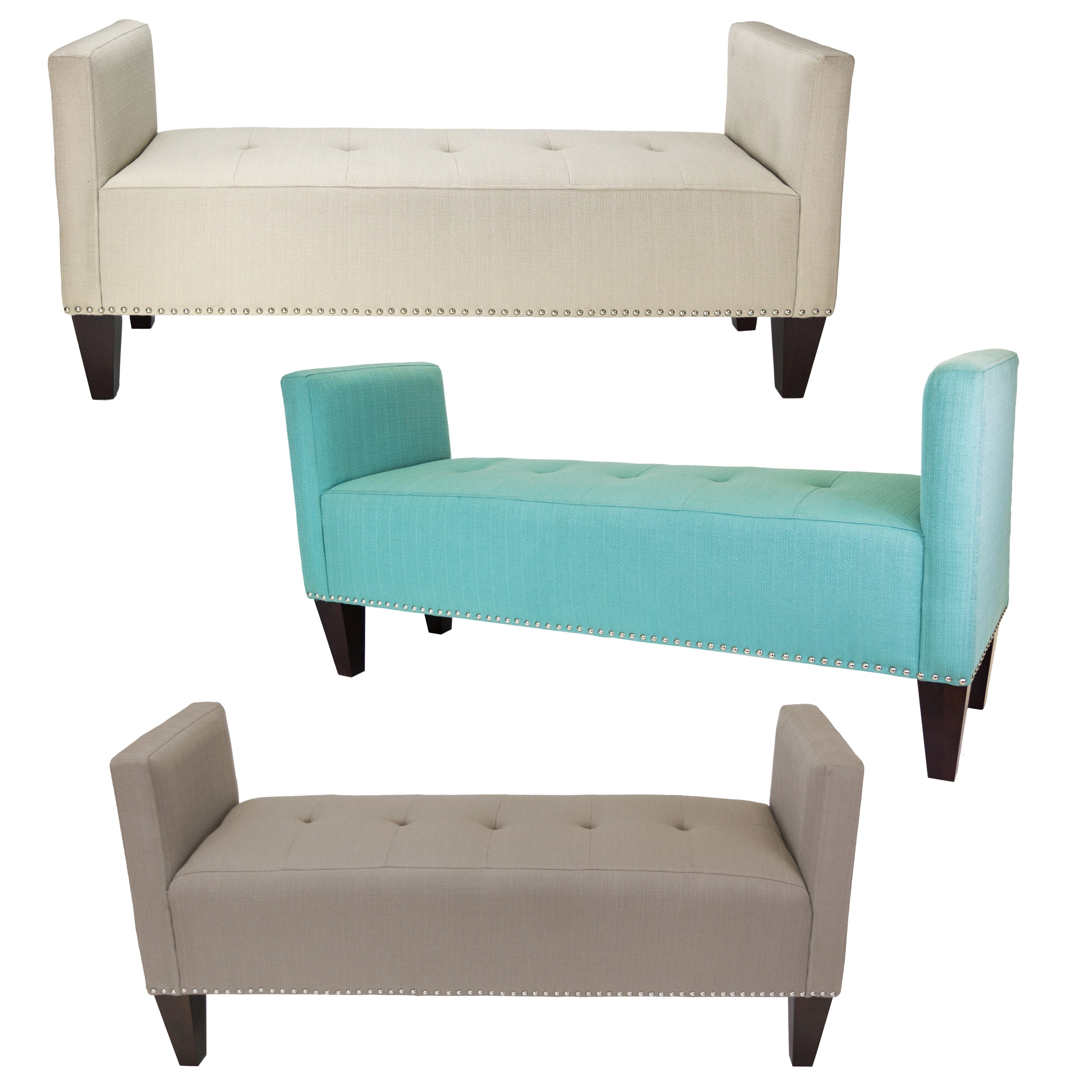 Sole Designs Nellie SACHI Upholstery Button Tufted & Nail Trim 2 Arms Bedroom Bench Dolphin