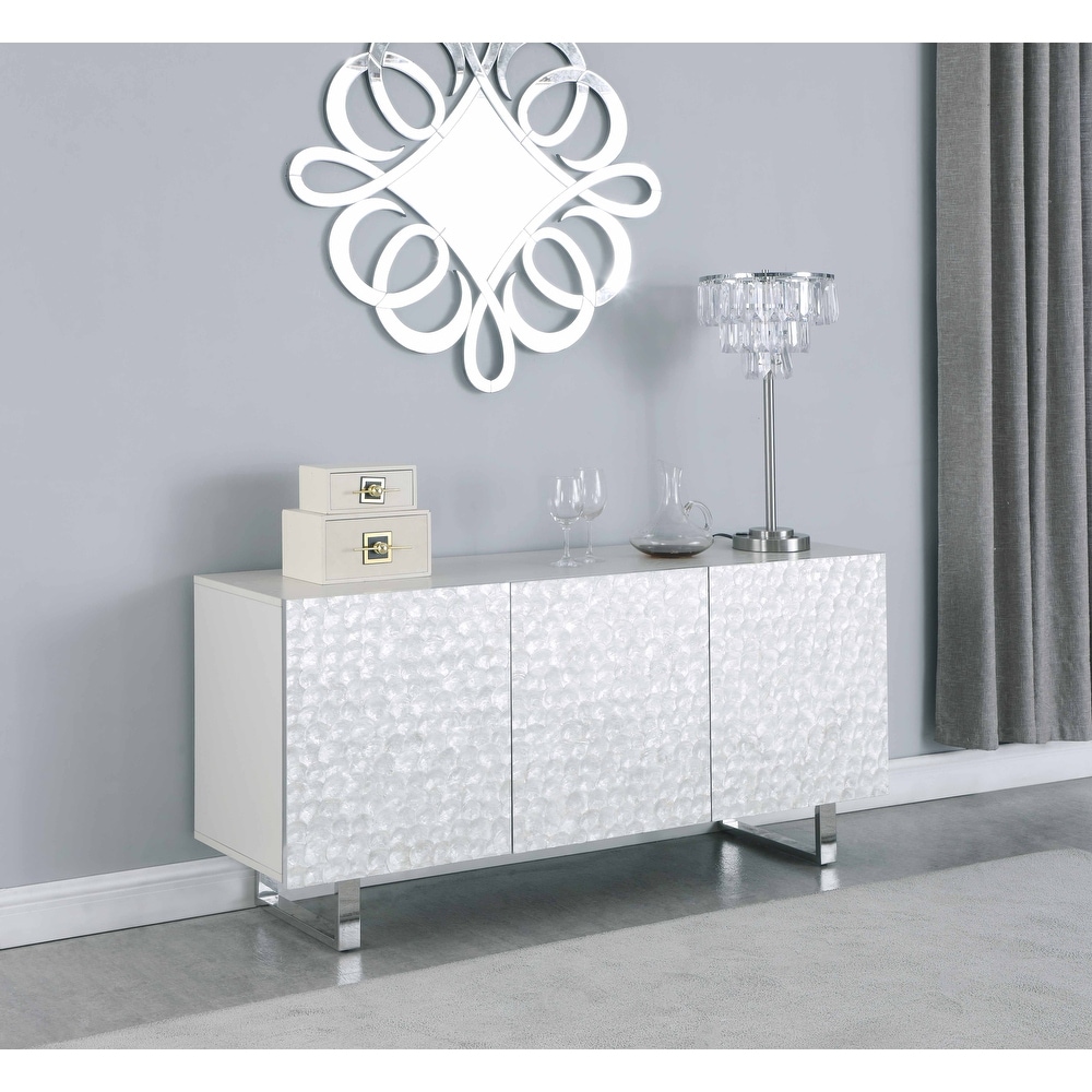 Somette Kenneth Contemporary Buffet with Steel Legs   Seashell Veneer Accents