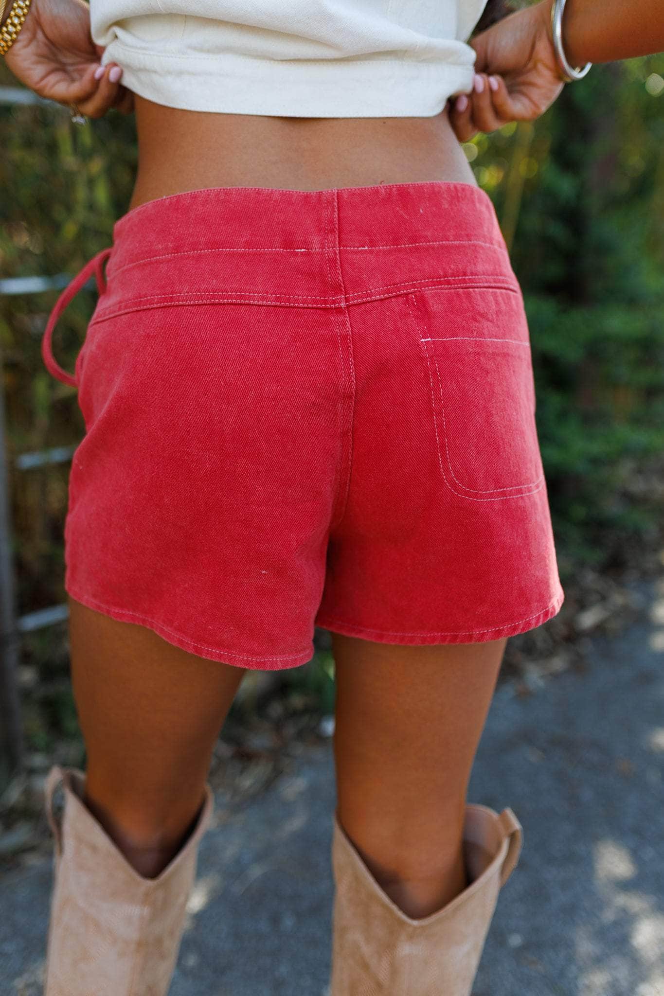 Red Denim Tie Skort