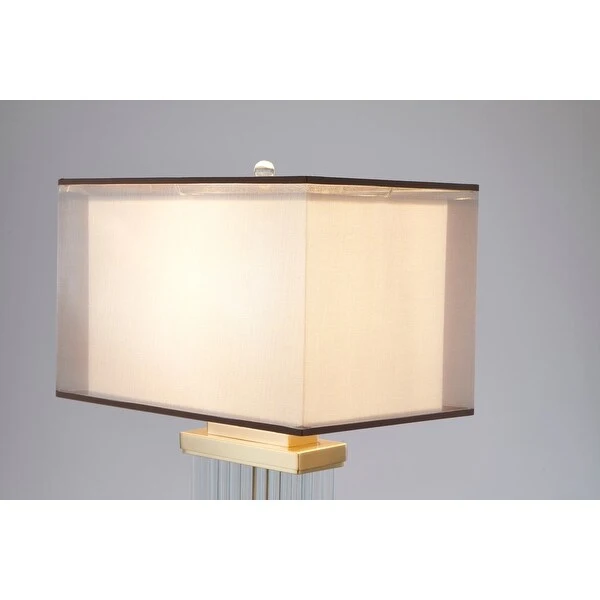 Gold Metal Table Lamp With Glass Rods And Shade