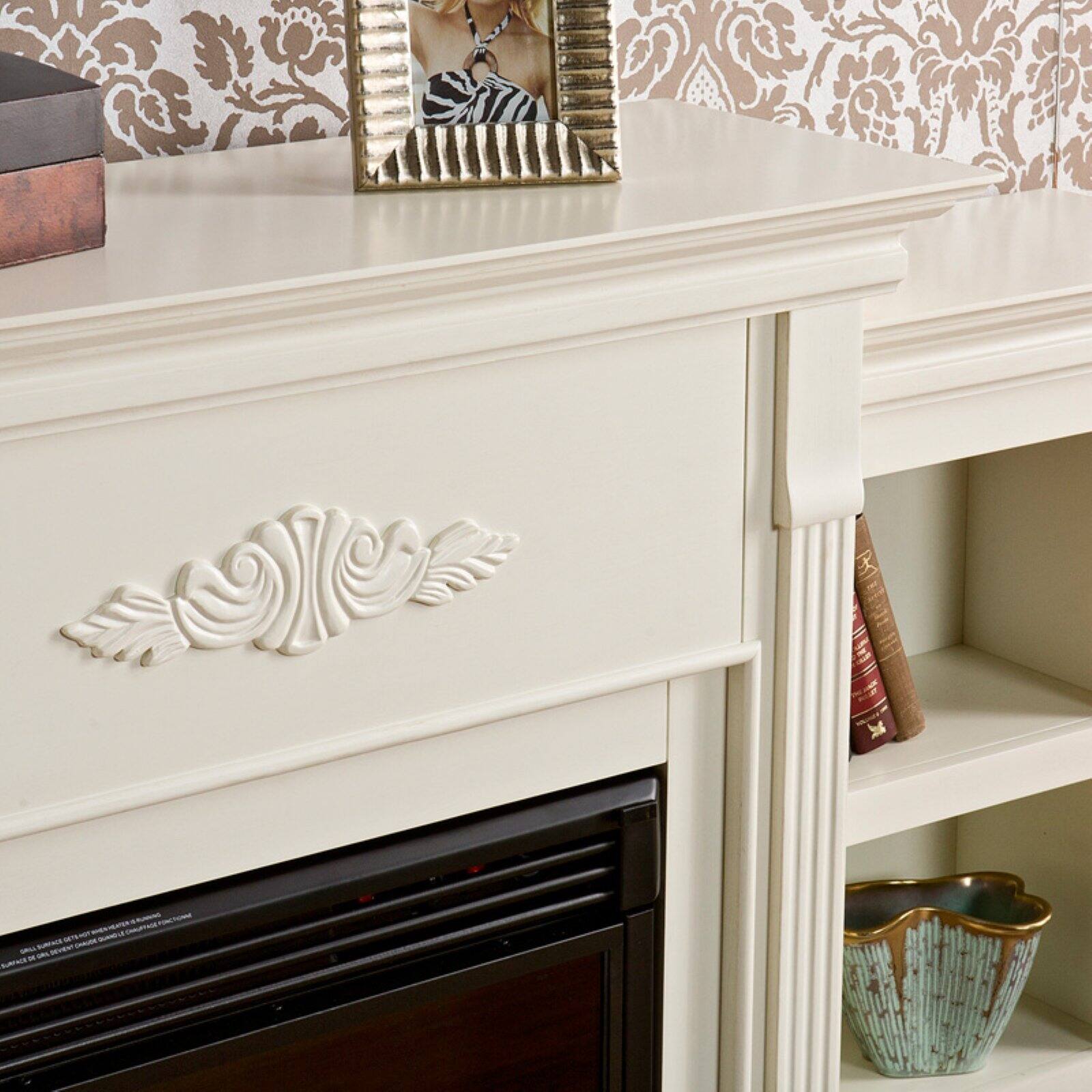 Southern Enterprises Tennyson Ivory Electric Fireplace with Bookcases