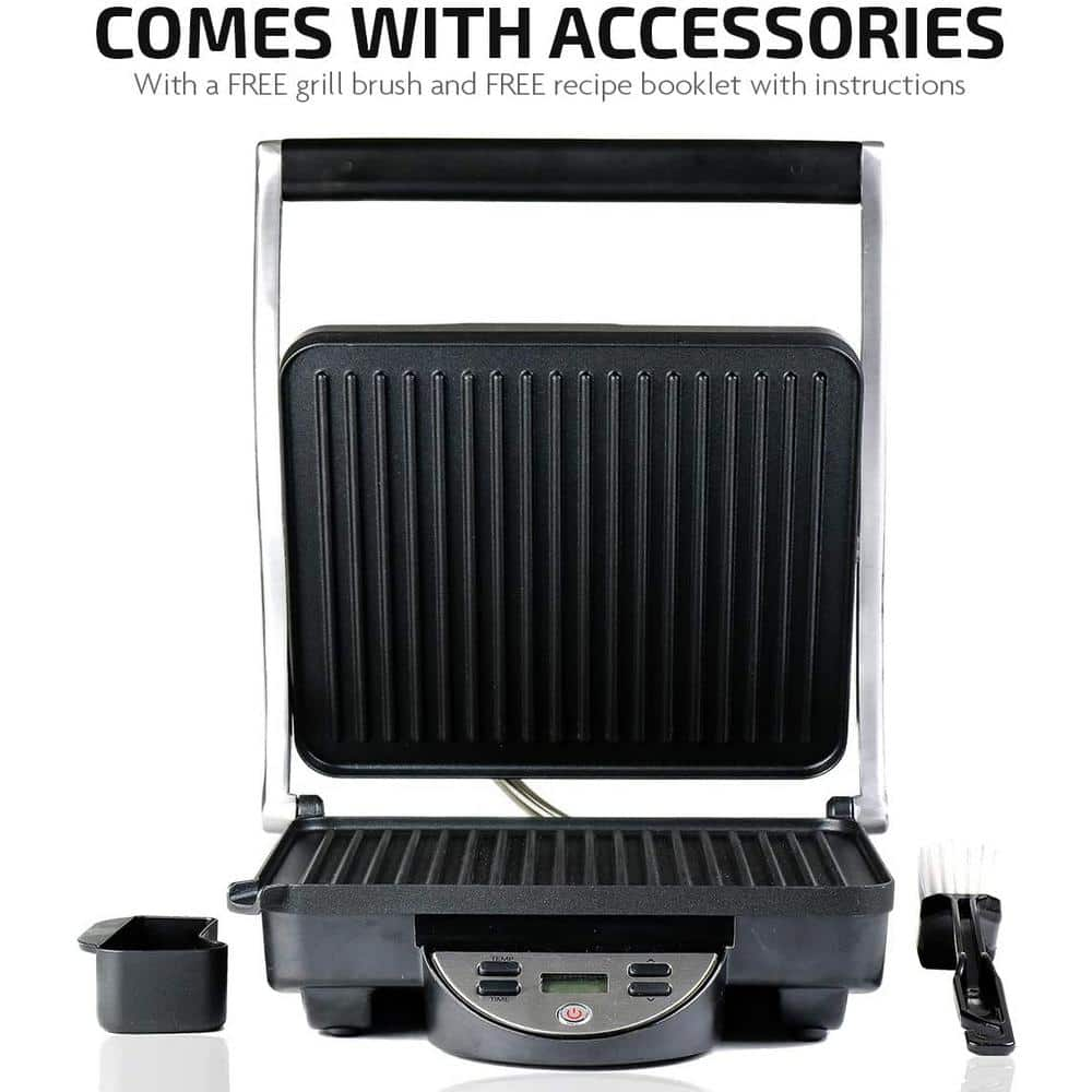 OVENTE GP1000BR 1500 W Brushed Nickel Non-Stick Panini Press GP1000BR