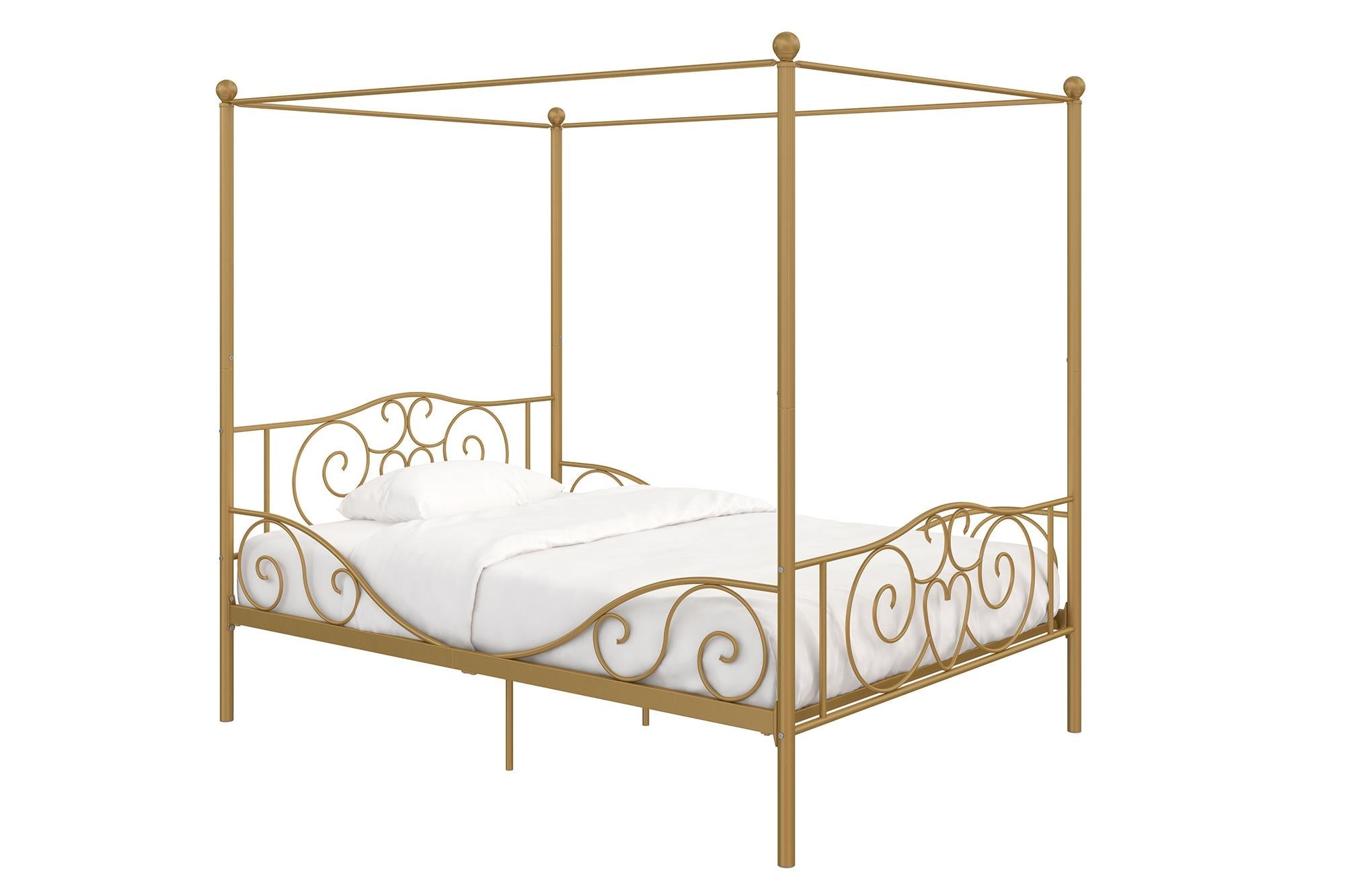 Elm & Oak Metal Canopy Kids Poster Bed, Full, Gold