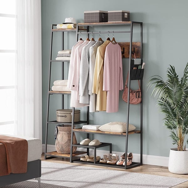 71in Industrial Freestanding Closet Organizer， Clothes Rack Hall Tree with Storage Bench