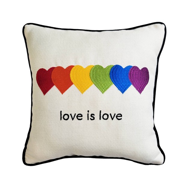 x27 love Is Love Hearts x27 Embroidered Pride Square Throw Pillow Rainbow cream Edie home