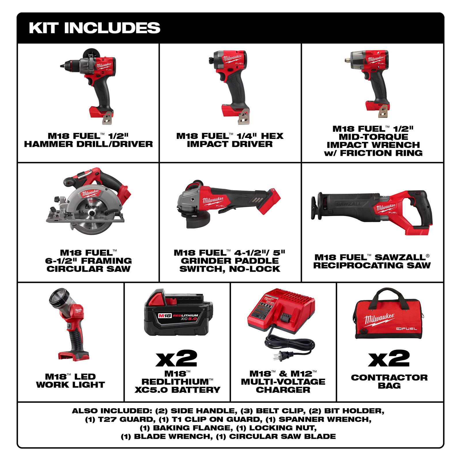 Milwaukee Tool 3697-27 Milwaukee M18 Brushless 7-Tool Combo Kits