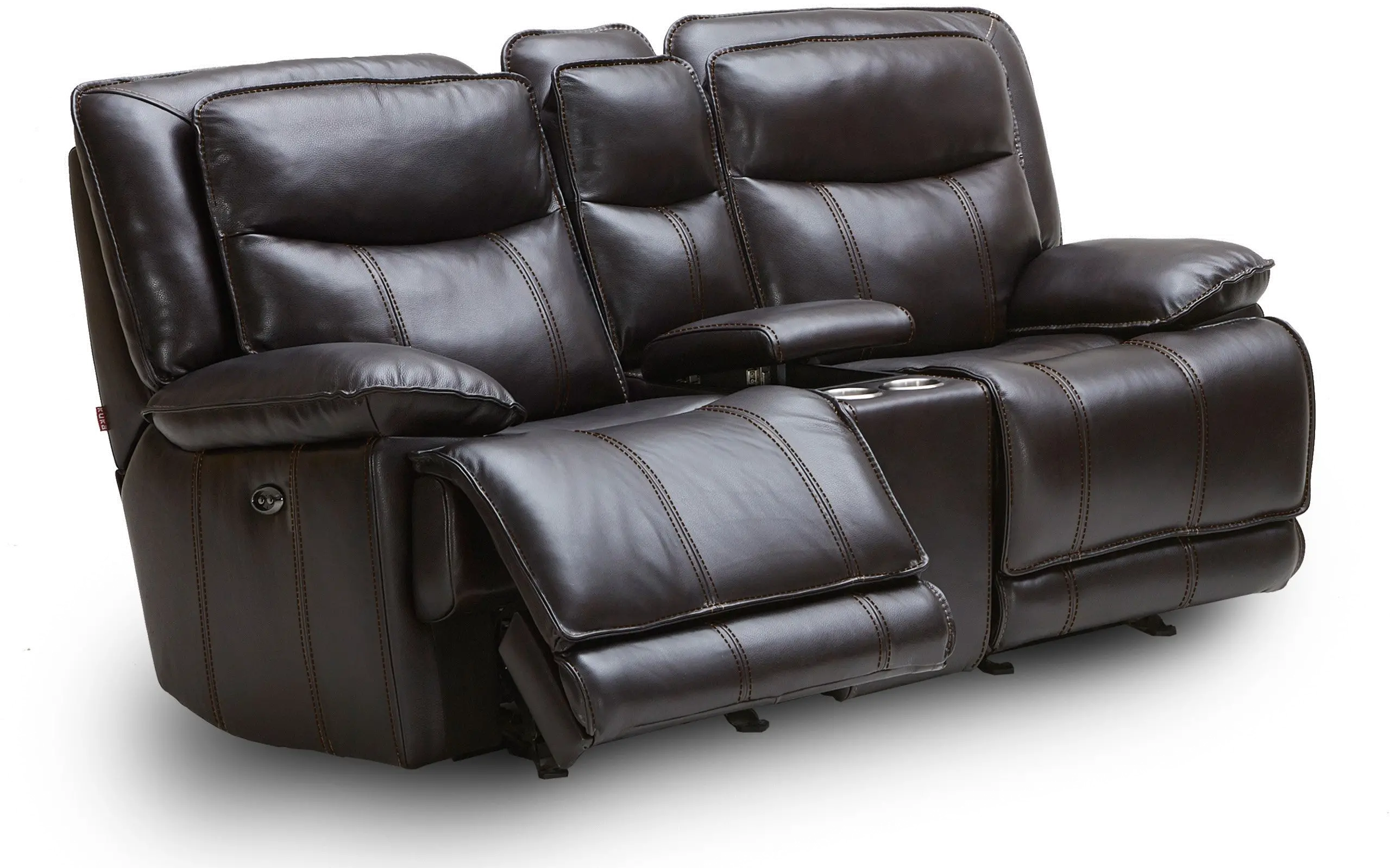 Triple Play Black Leather-Match Power Gliding Reclining Loveseat with Console