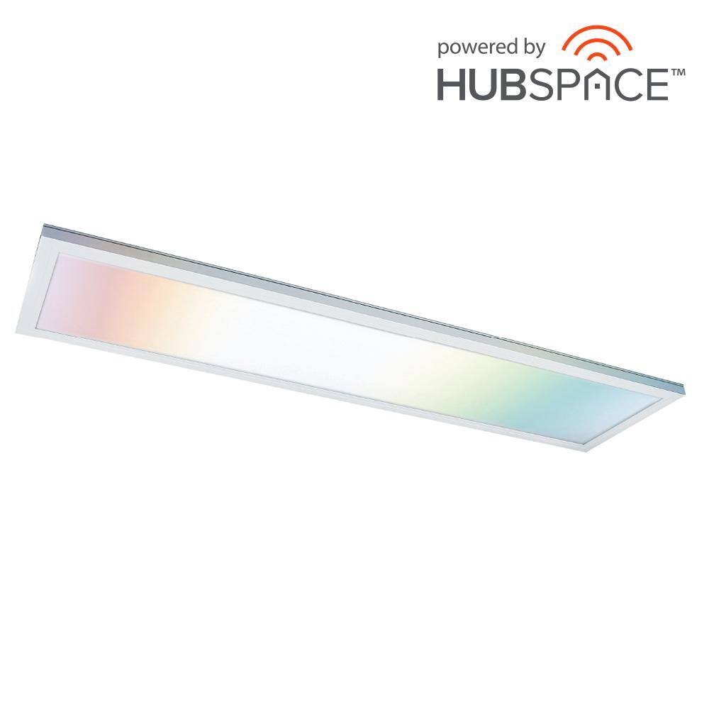 Commercial Electric 1 ft. x 4 ft. Smart Color Selectable RGBW CCT Integrated LED White Flat Panel Ceiling Flush Mount Powered by Hubspace FP1X4RGBWWHAGHD