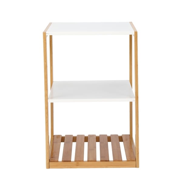 3-Layer Bamboo Side Table - White Table Top Natural Wood Table