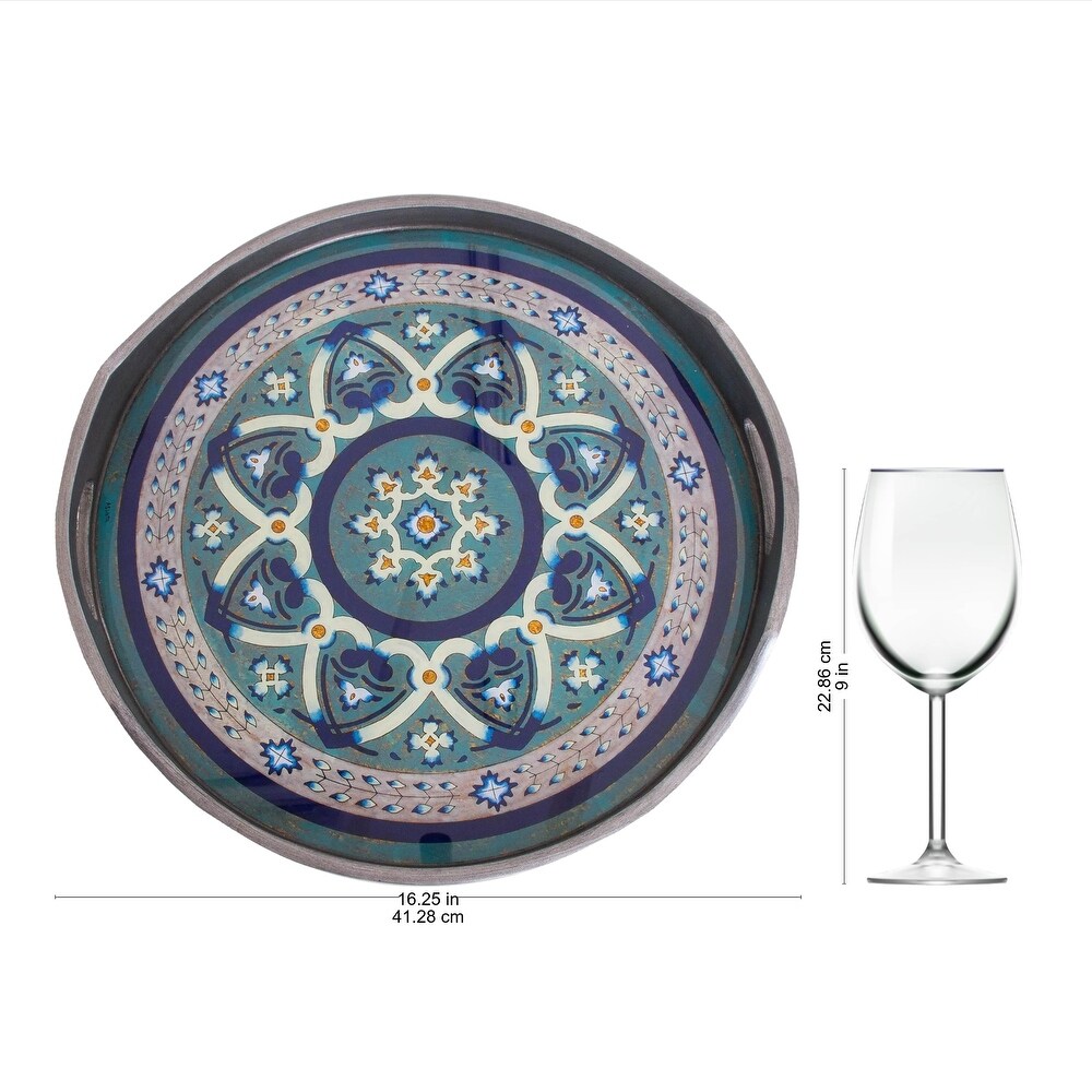 NOVICA Handmade Floral Intricacy in Steel Reverse painted glass tray